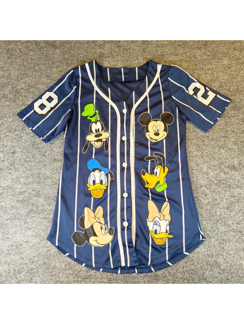 Disney Mickey & Friends Baseball Jersey Blue Pinstripe Character Shirt